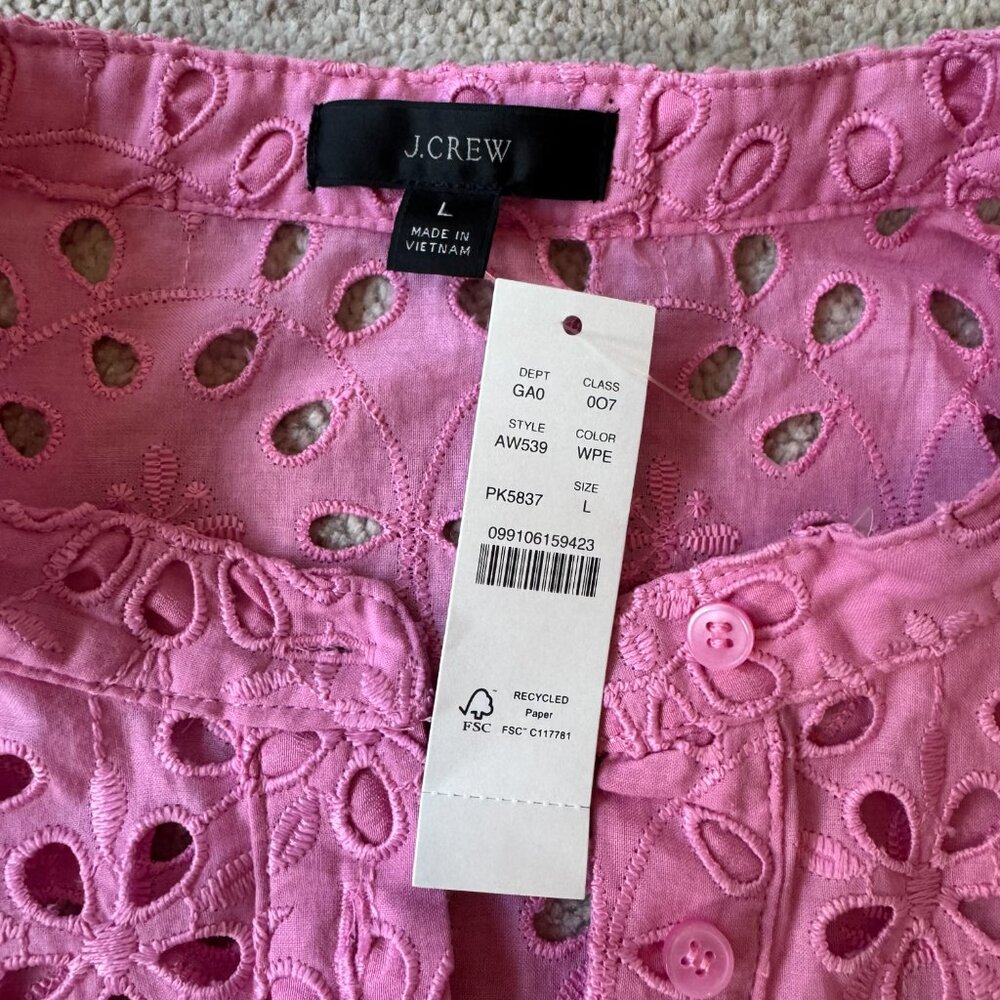 J. Crew Puff-Sleeve Popover Top in Eyelet NWT - Picture 4 of 8